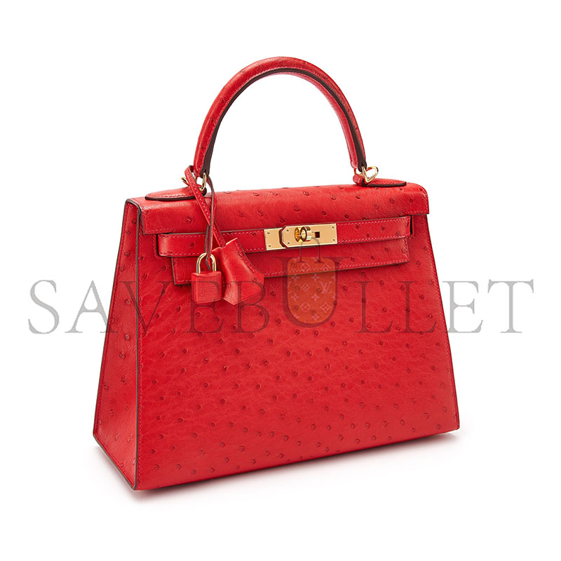 H**mes master heart red ostrich kelly 25 gold hardware (25*17*7cm)